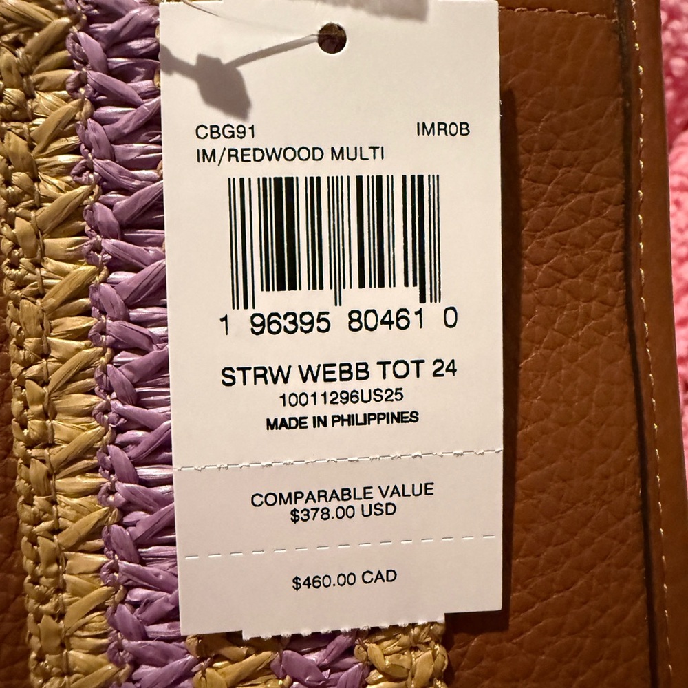 Coach Satchel Crossbody leather Raffia Brown Tan and Purple NWT - Picture 8 of 12